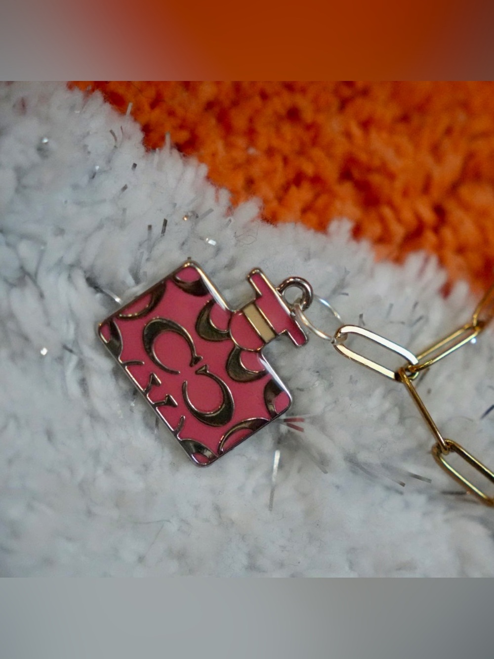 Salmon Perfume Bottle Coach Charm Necklace